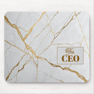 Modern Gold & White Marble Minimalist Luxury Mouse Pad