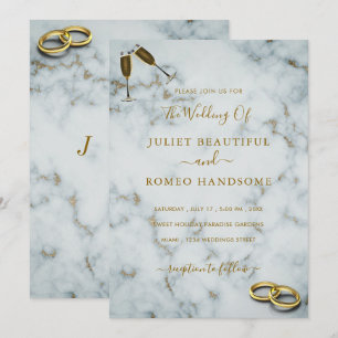 Modern Gold White Marble Rings Wedding Invitation