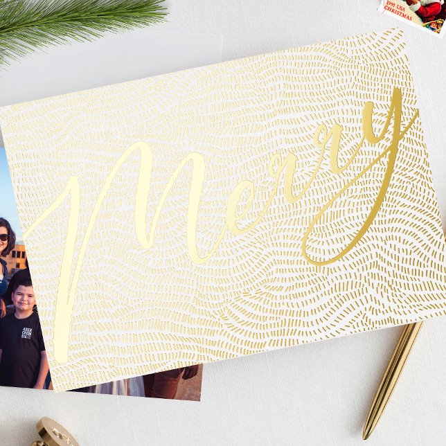 Modern Gold White Merry Christmas Frame Photo Foil Foil Holiday Card (Creator Uploaded)
