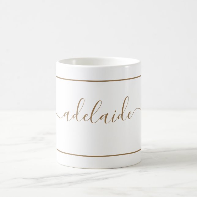 Modern Gold White Monogram Chic Girly Script Name Coffee Mug (Center)