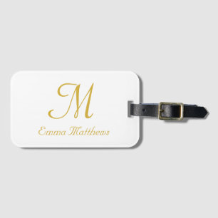Modern Gold & White Monogram Name Travel Holiday Luggage Tag