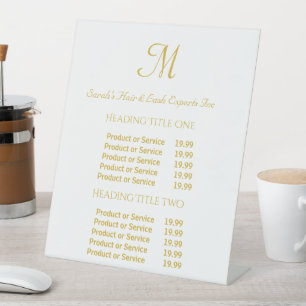 Modern Gold & White Monogram Script Salon Pedestal Sign