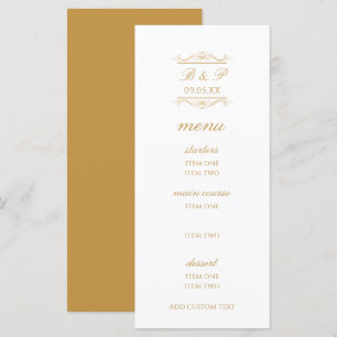 Modern Gold & White Monogram Wedding Menu Card