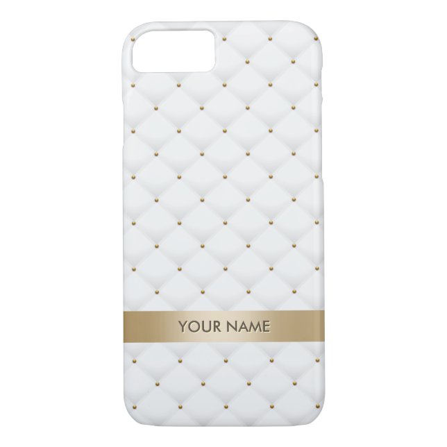 Modern Gold & White Quilted Pattern Custom Name Case-Mate iPhone Case (Back)