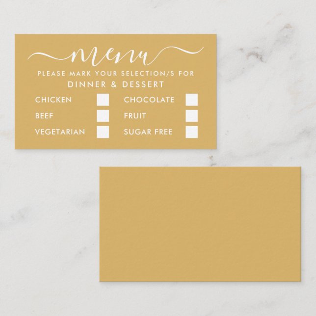 Modern Gold & White Simple Script Menu Selection (Front/Back)