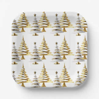 Modern Gold & White Square Paper Plates – Elegant