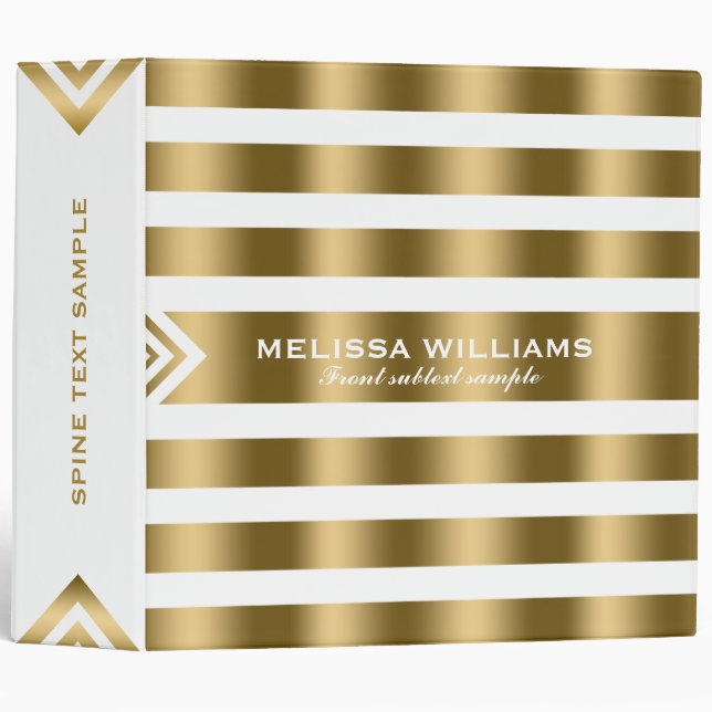 Modern Gold & White Stripes & Geometric Accents Binder (Front/Spine)