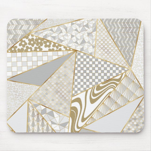 Modern Gold White Triangles Geometric Pattern Mouse Pad (Front)