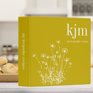 Modern Gold & White Wildflowers Monogram Recipe Binder