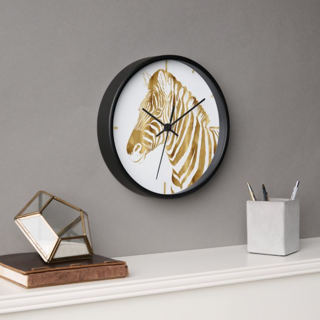 Modern Gold White Zebra Animal Safari Design Clock (Office)