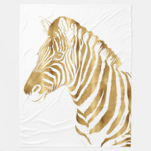 Modern Gold White Zebra Animal Safari Design Fleece Blanket