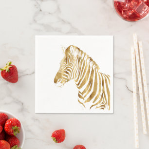 Modern Gold White Zebra Animal Safari Design Napkin