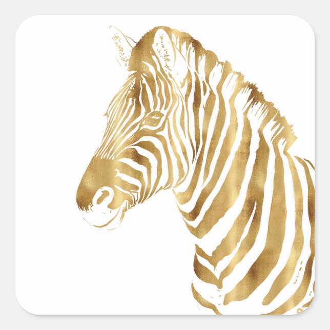 Modern Gold White Zebra Animal Safari Design Square Sticker (Front)