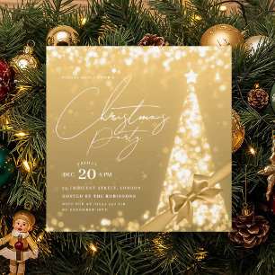 MODERN Gold Winter Christmas Tree Bow Party Invitation