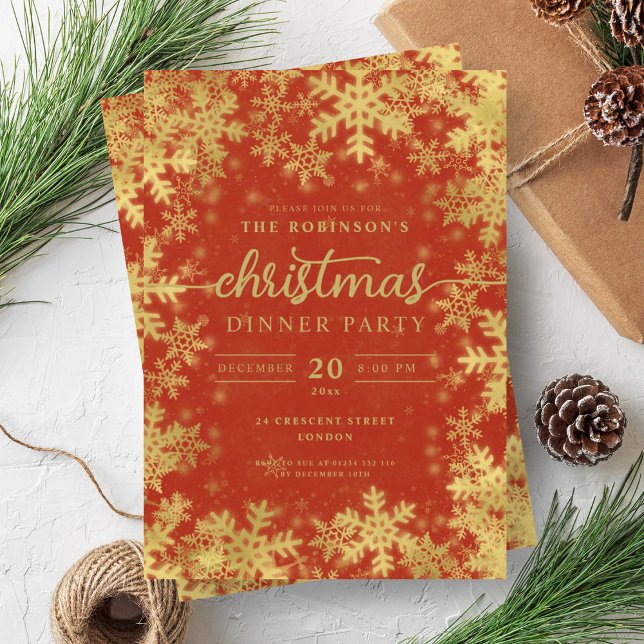 Modern Gold Winter Wonderland Christmas Red Invitation (Modern Gold Winter Wonderland Christmas Red Invitation)