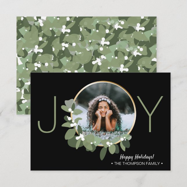 Modern Gold Wreath | Joy | Christmas Photo Card (Front/Back)