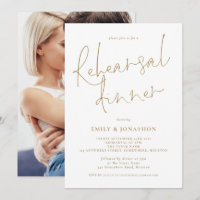 Modern Gold Writing Photo Wedding Rehearsal Dinner