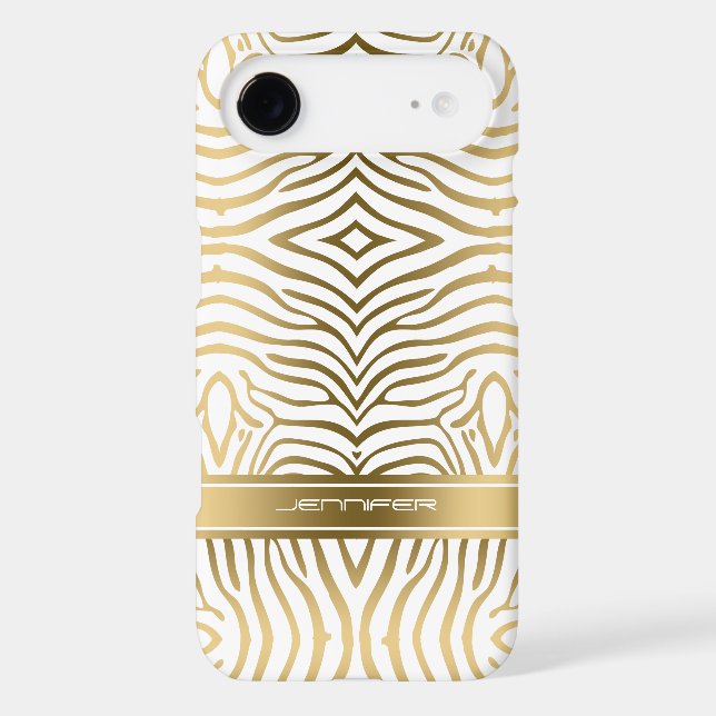 Modern Gold Zebra Stripes 2 White Background Case-Mate iPhone Case (Back)