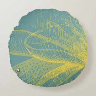 Modern  Goldden Flower Paint 1 by RD Round Pillow