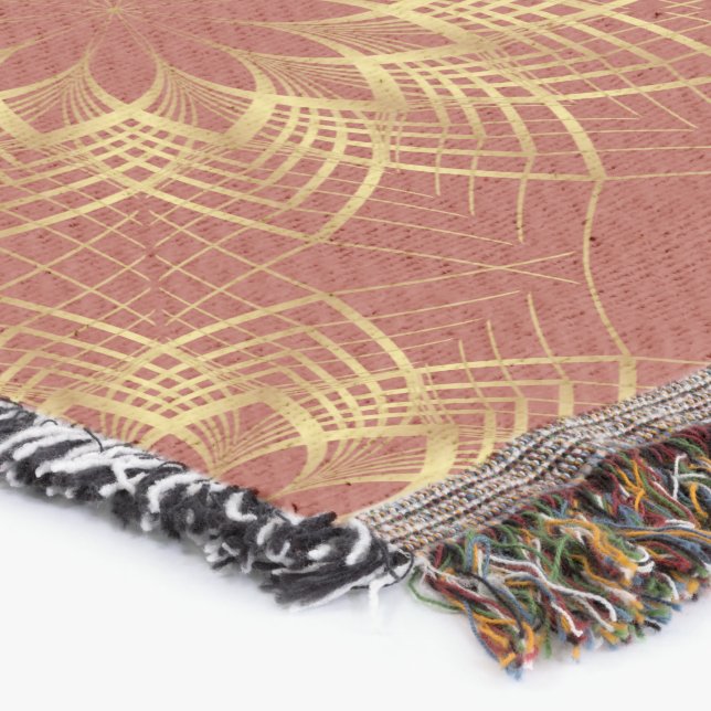 Modern Golden and Terracotta Mandala Pattern Throw Blanket (Corner)