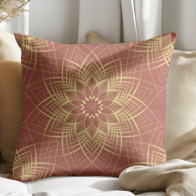 Modern Golden and Terracotta Mandala Pattern  Throw Pillow (Creator Uploaded)