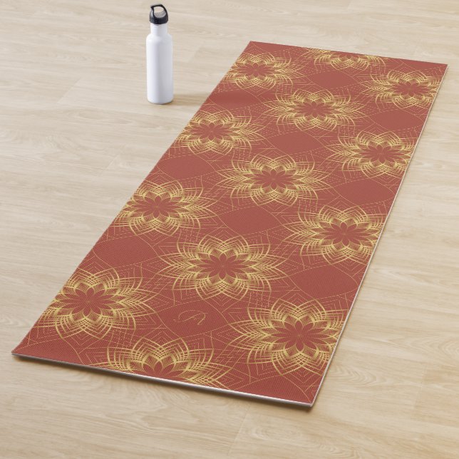 Modern Golden and Terracotta Mandala Pattern Yoga Mat (In Situ)