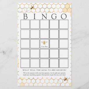 Modern Golden Bee Baby Bingo Game Card