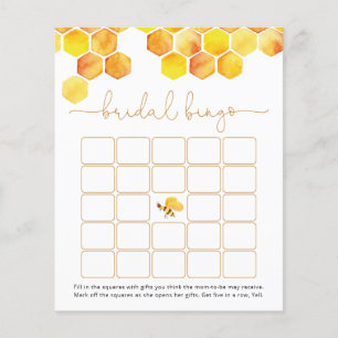 Modern golden bee bridal bingo game card