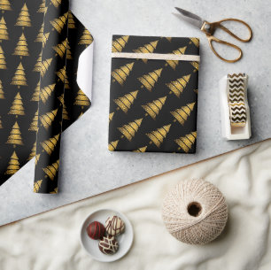 Modern Golden Black Christmas Tree Wrapping Paper
