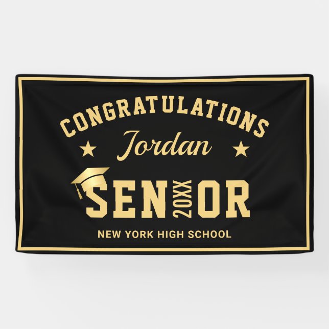 Modern Golden Black Class of 2024 Graduation Party Banner (Horizontal)