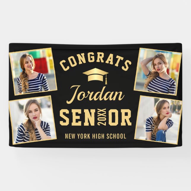 Modern Golden Black Graduation Class of 2024 PHOTO Banner (Horizontal)