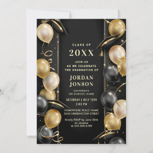 Modern Golden Black Graduation Hat Cap Party Invitation