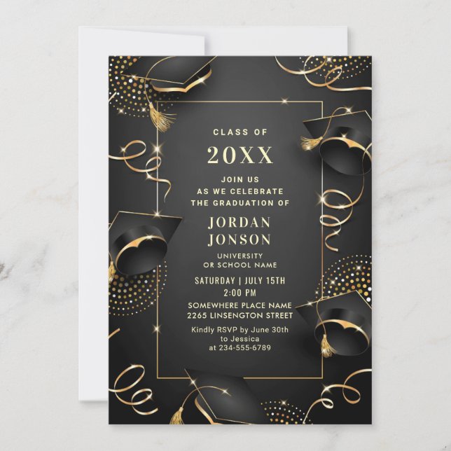 Modern Golden Black Graduation Party Invitation (Front)