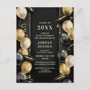Modern Golden Black Graduation Party Invitation Postcard