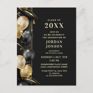 Modern Golden Black Graduation Party Invitation QR Postcard