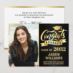 Modern Golden Black PHOTO Graduation Invitation