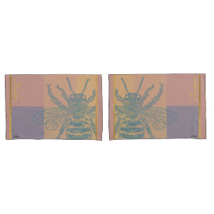 Modern Golden Blue Bee Pillowcase