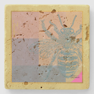 Modern Golden Blue Bee Stone Coaster