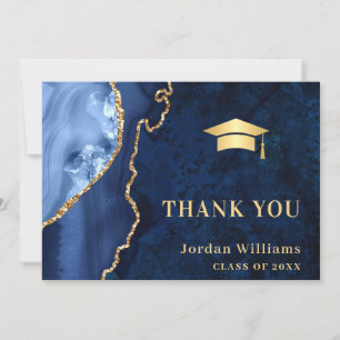 Modern Golden Blue Marble Agate Graduation Thank You Card