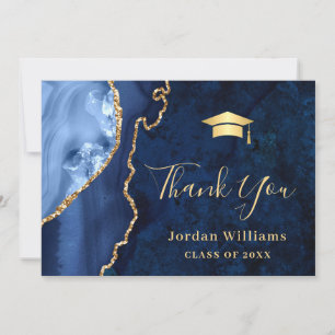 Modern Golden Blue Marble Agate Graduation Thank You Card