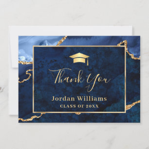 Modern Golden Blue Marble Agate Graduation Thank You Card