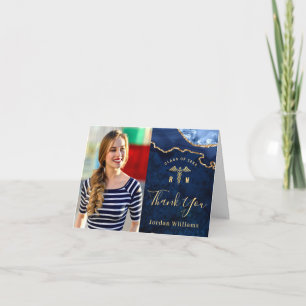 Modern Golden Blue Marble Agate RN Graduation Than Thank You Card