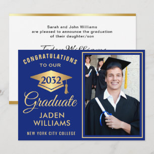 Modern Golden Blue PHOTO Graduation Invitation