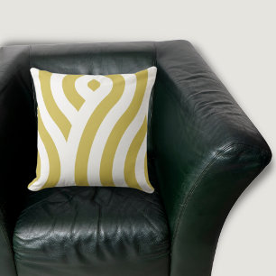 Modern Golden-Brown & White Wave Pattern Throw Pillow