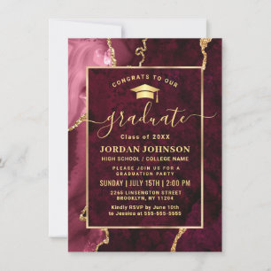 Modern Golden Burgundy Marble Graduation Party Invitation