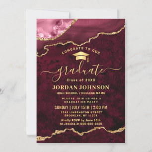 Modern Golden Burgundy Marble Graduation Party Invitation