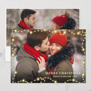 Modern Golden Christmas 2 PHOTO Greeting Holiday Card