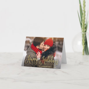 Modern Golden Christmas 2 PHOTO Greeting Holiday Card