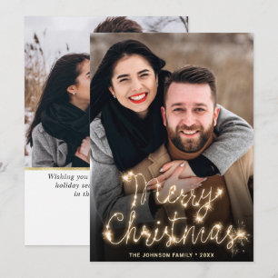 Modern Golden Christmas 2 PHOTO Greeting Holiday Card