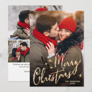 Modern Golden Christmas 4 PHOTO Greeting Holiday C Card